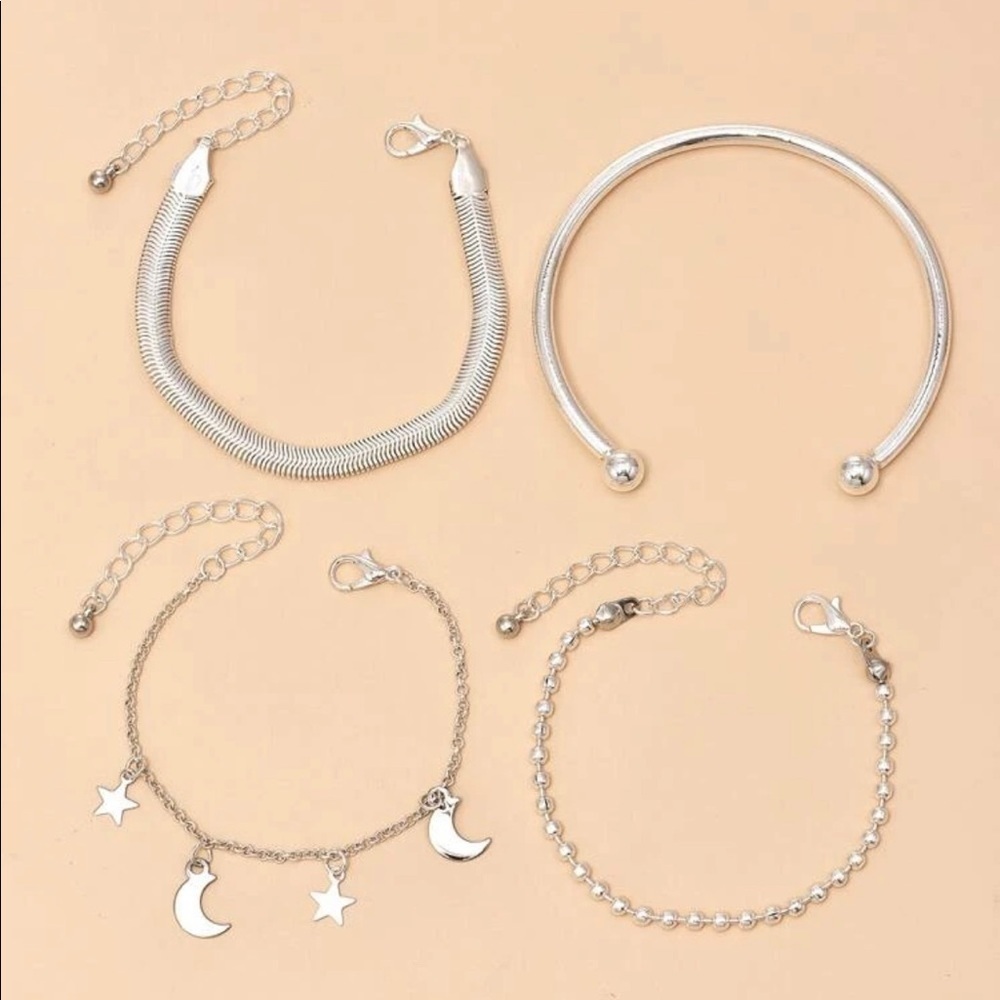 Silver Moon And Star Four Piece Bracelet Set - Picture 3 of 12